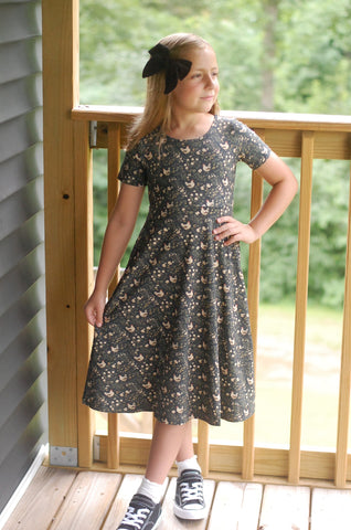Girls Cotton Chicken Print Twirl Dress