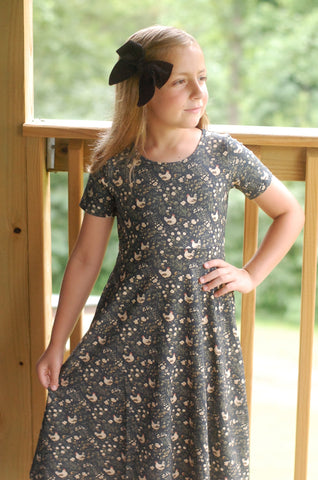 Girls Cotton Chicken Print Twirl Dress