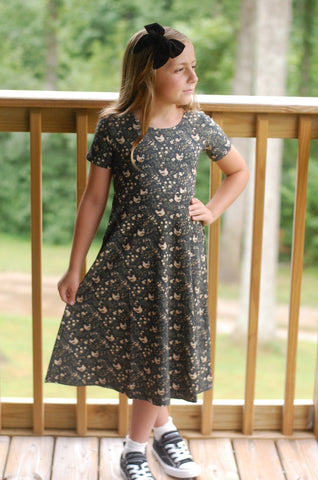 Girls Cotton Chicken Print Twirl Dress