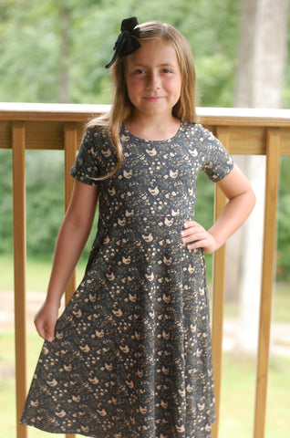 Girls Cotton Chicken Print Twirl Dress