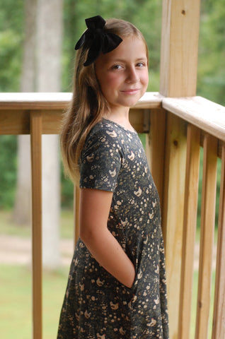 Girls Cotton Chicken Print Twirl Dress