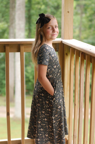 Girls Cotton Chicken Print Twirl Dress