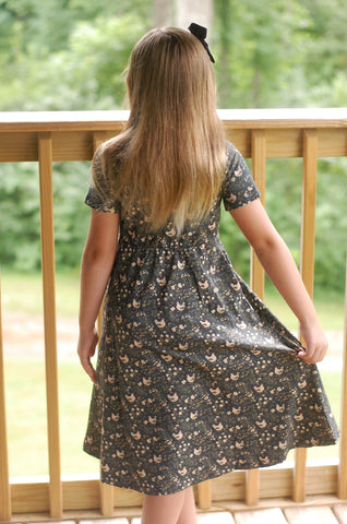 Girls Cotton Chicken Print Twirl Dress
