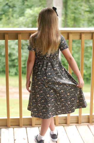 Girls Cotton Chicken Print Twirl Dress