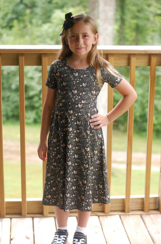 Girls Cotton Chicken Print Twirl Dress