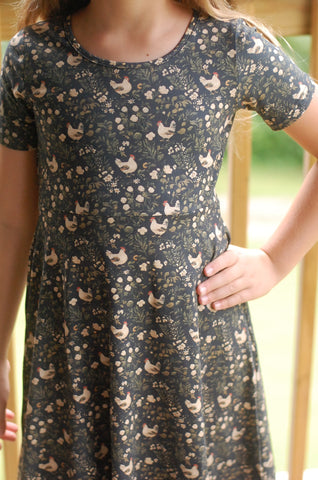 Girls Cotton Chicken Print Twirl Dress