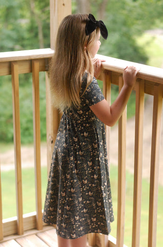 Girls Cotton Chicken Print Twirl Dress