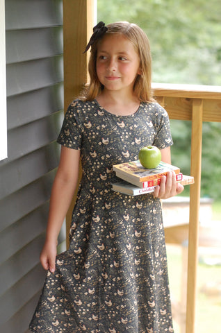 Girls Cotton Chicken Print Twirl Dress