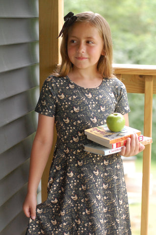 Girls Cotton Chicken Print Twirl Dress