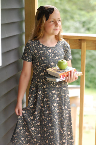 Girls Cotton Chicken Print Twirl Dress