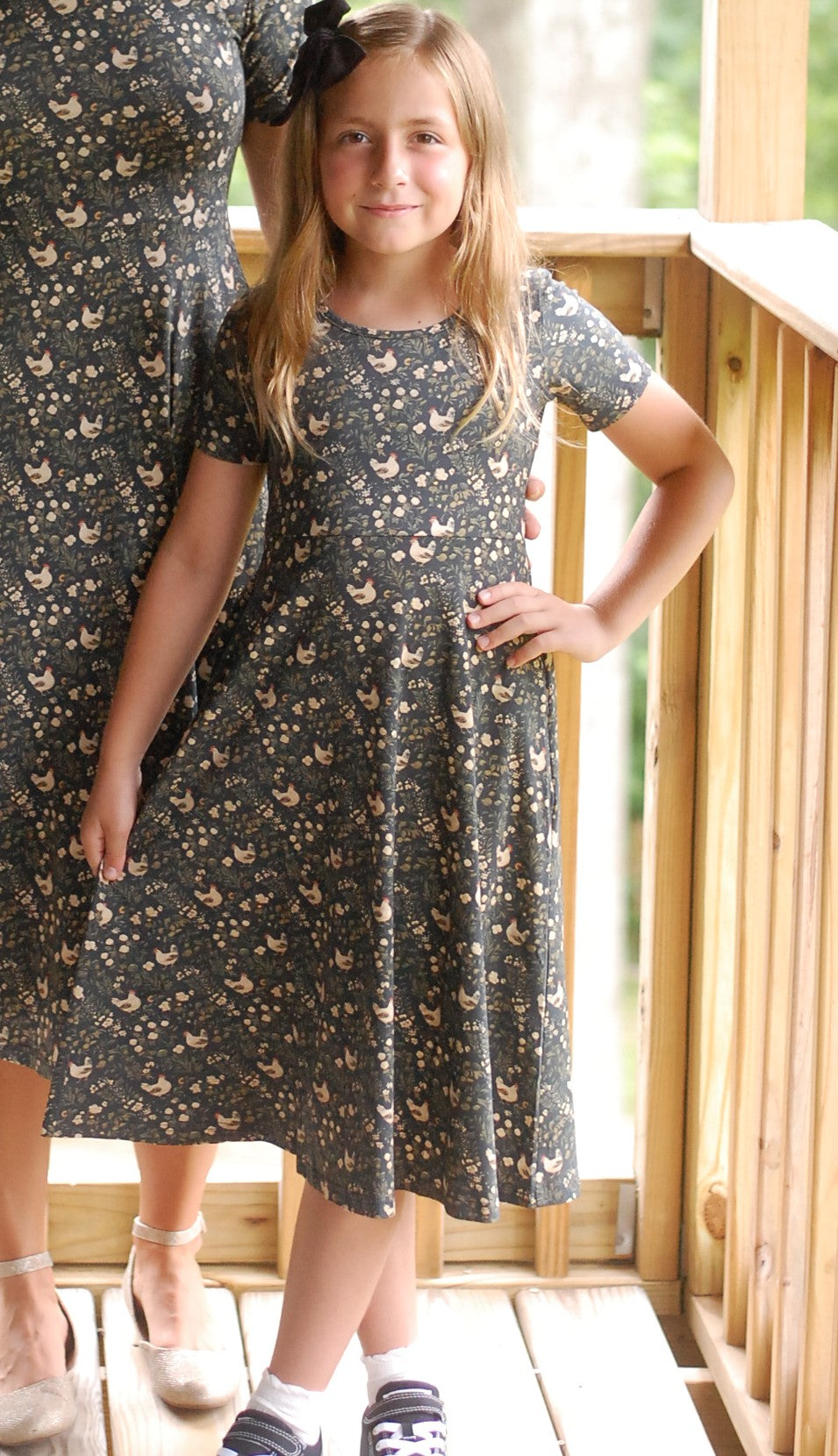 Girls Cotton Chicken Print Twirl Dress