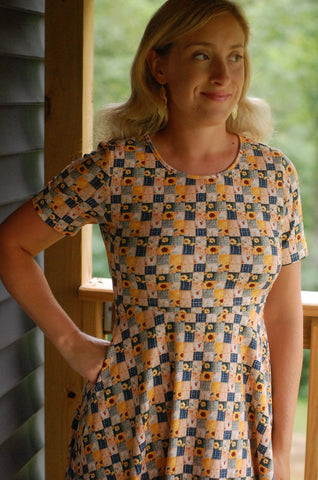 Cotton Sunflower Patchwork Nursing Friendly Twirl Dress