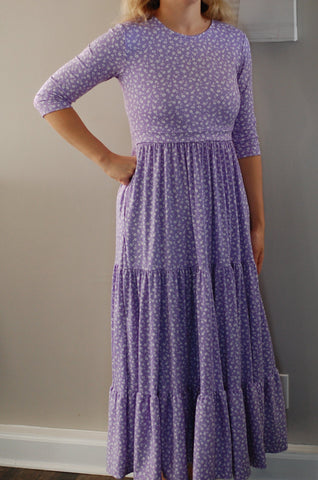 Lavender Blossoms Tiered Nursing & Maternity Friendly Dress