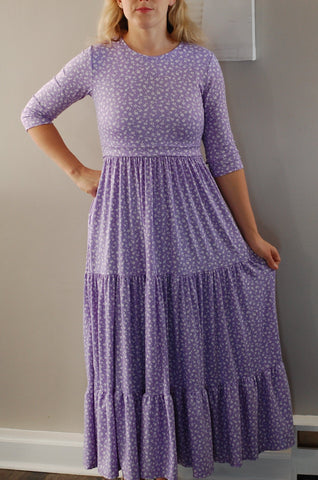 Lavender Blossoms Tiered Nursing & Maternity Friendly Dress