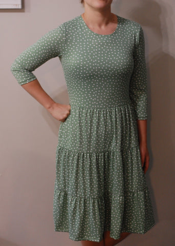 Ladies Green Polka Dot Tiered Comfy Dress