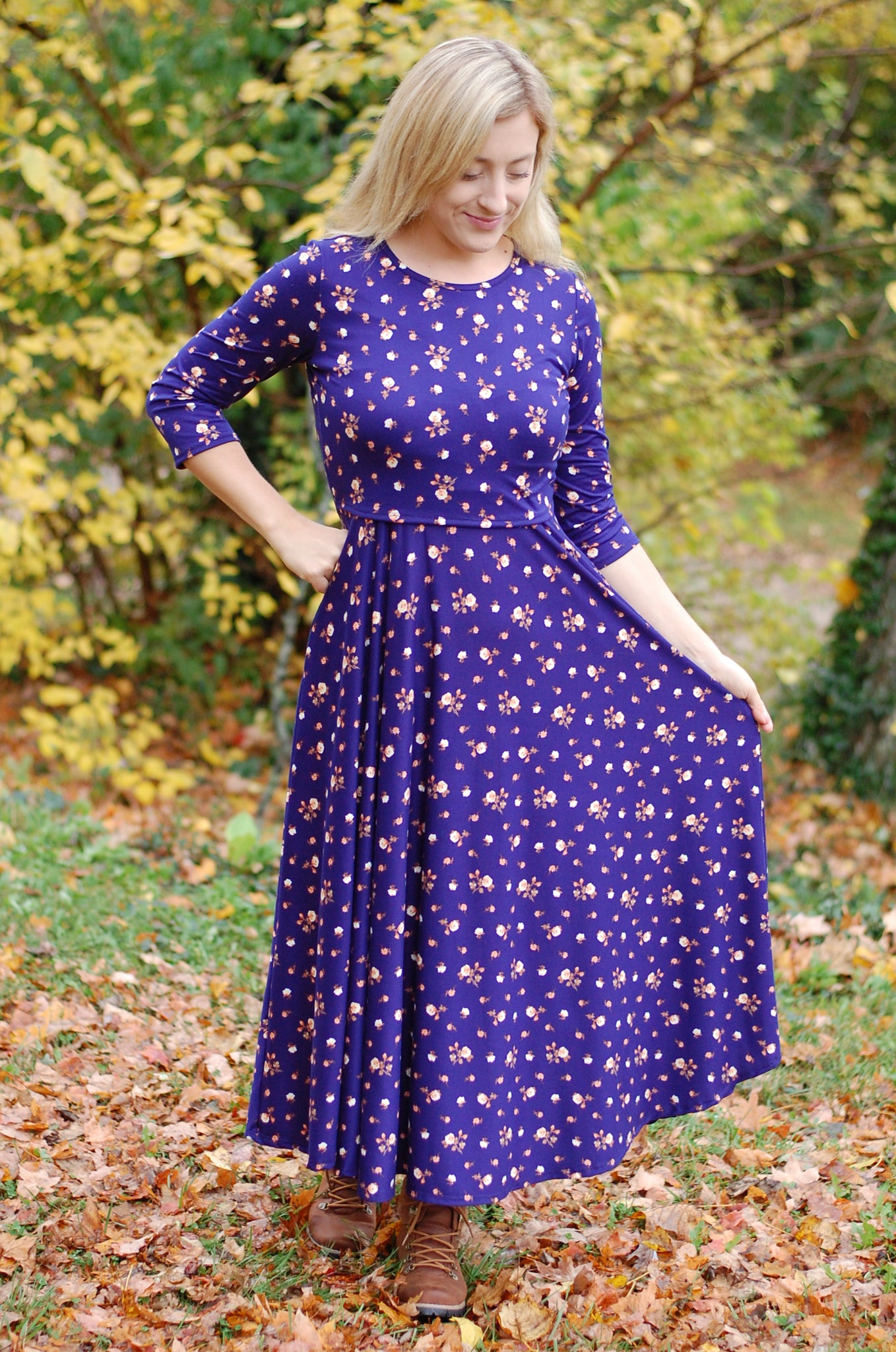 Rose Garden Nursing Friendly Twirl Dress in Navy