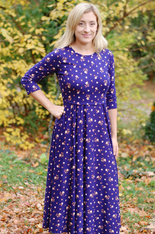 Rose Garden Nursing Friendly Twirl Dress in Navy