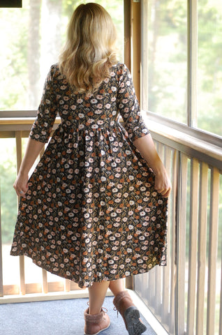 Autumn Blooms Cotton Homestead Midi Dress