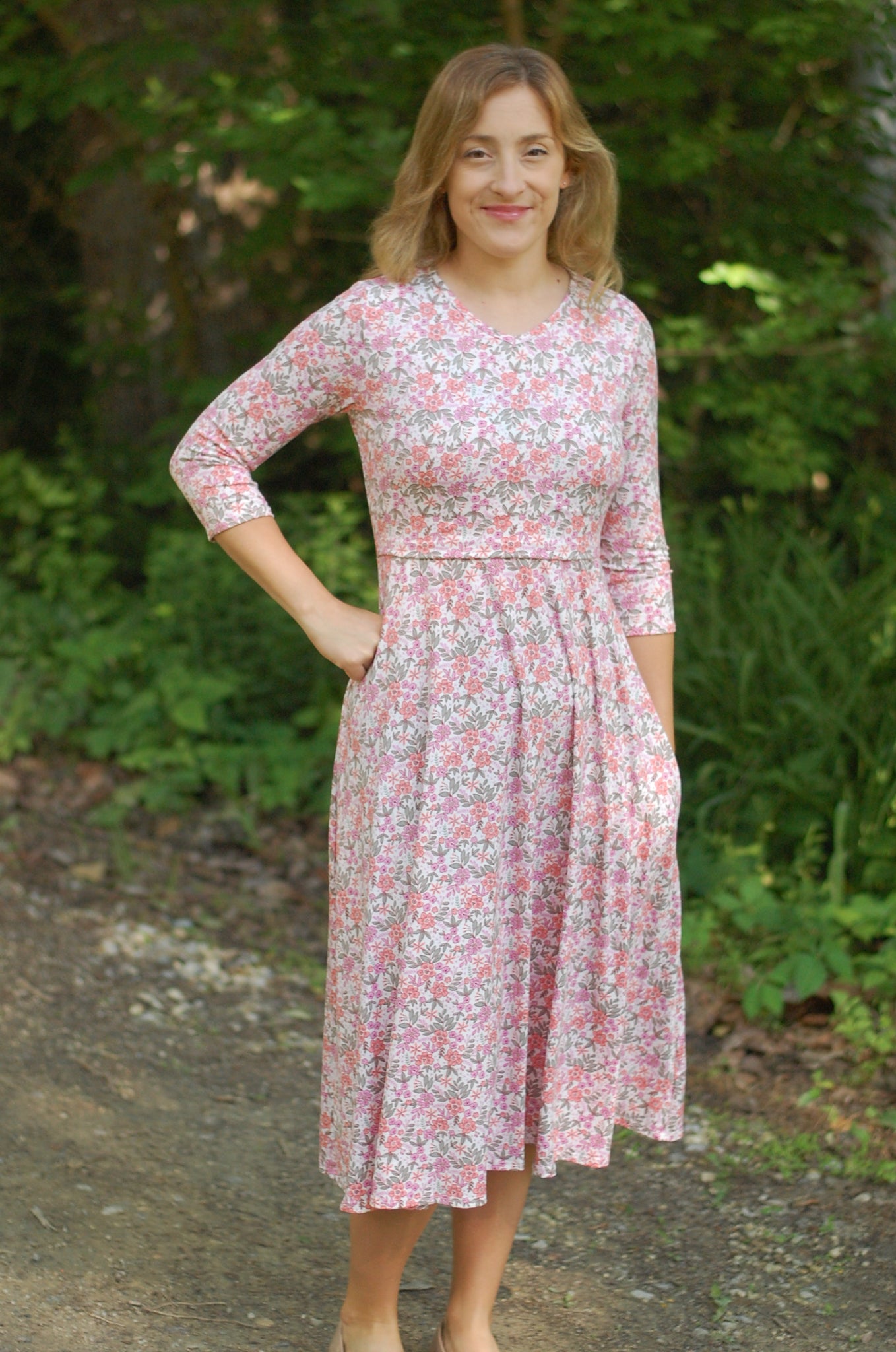 Blushing Blooms Cream Floral V-Neck Twirl Dress