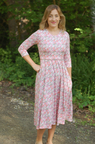 Blushing Blooms Cream Floral V-Neck Twirl Dress