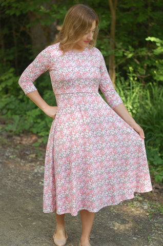 Blushing Blooms Cream Floral V-Neck Twirl Dress