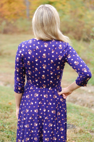 Rose Garden Nursing Friendly Twirl Dress in Navy