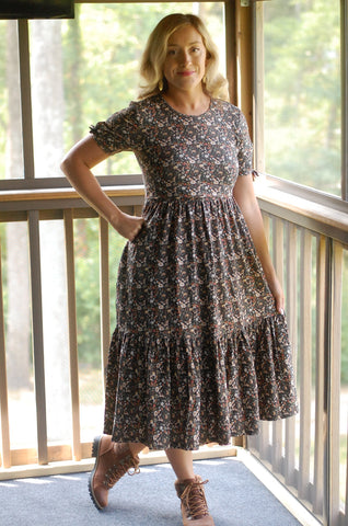 Pre-Order Cotton Butterfly Garden Tiered Midi Dress