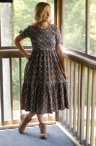 Pre-Order Cotton Butterfly Garden Tiered Midi Dress