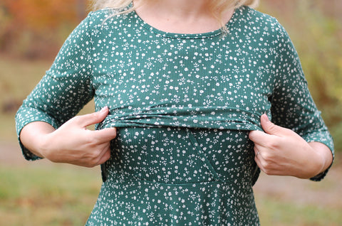 Emerald Blooms Nursing Friendly Twirl Dress