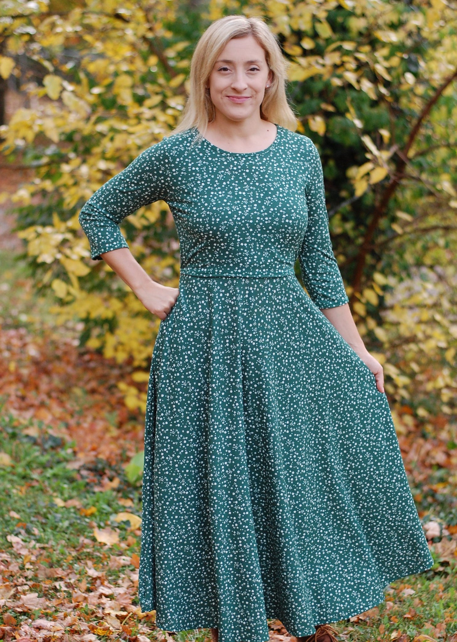 Emerald Blooms Nursing Friendly Twirl Dress