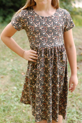 Pre-Order Girls Cotton Front Pocket Short Sleeve Dress - Multiple Prints