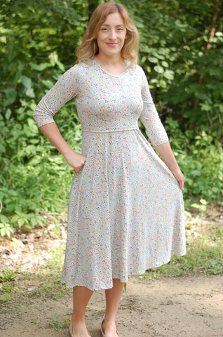 Sage Floral V-Neck Nursing Friendly Twirl Dress