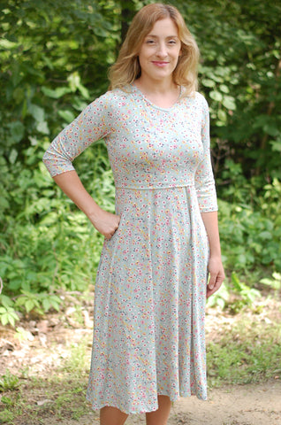 Sage Floral V-Neck Nursing Friendly Twirl Dress