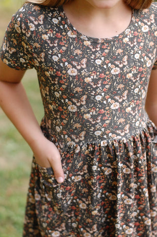 Pre-Order Girls Cotton Front Pocket Short Sleeve Dress - Multiple Prints