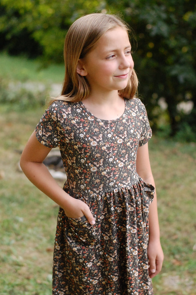 Pre-Order Girls Cotton Front Pocket Short Sleeve Dress - Multiple Prints