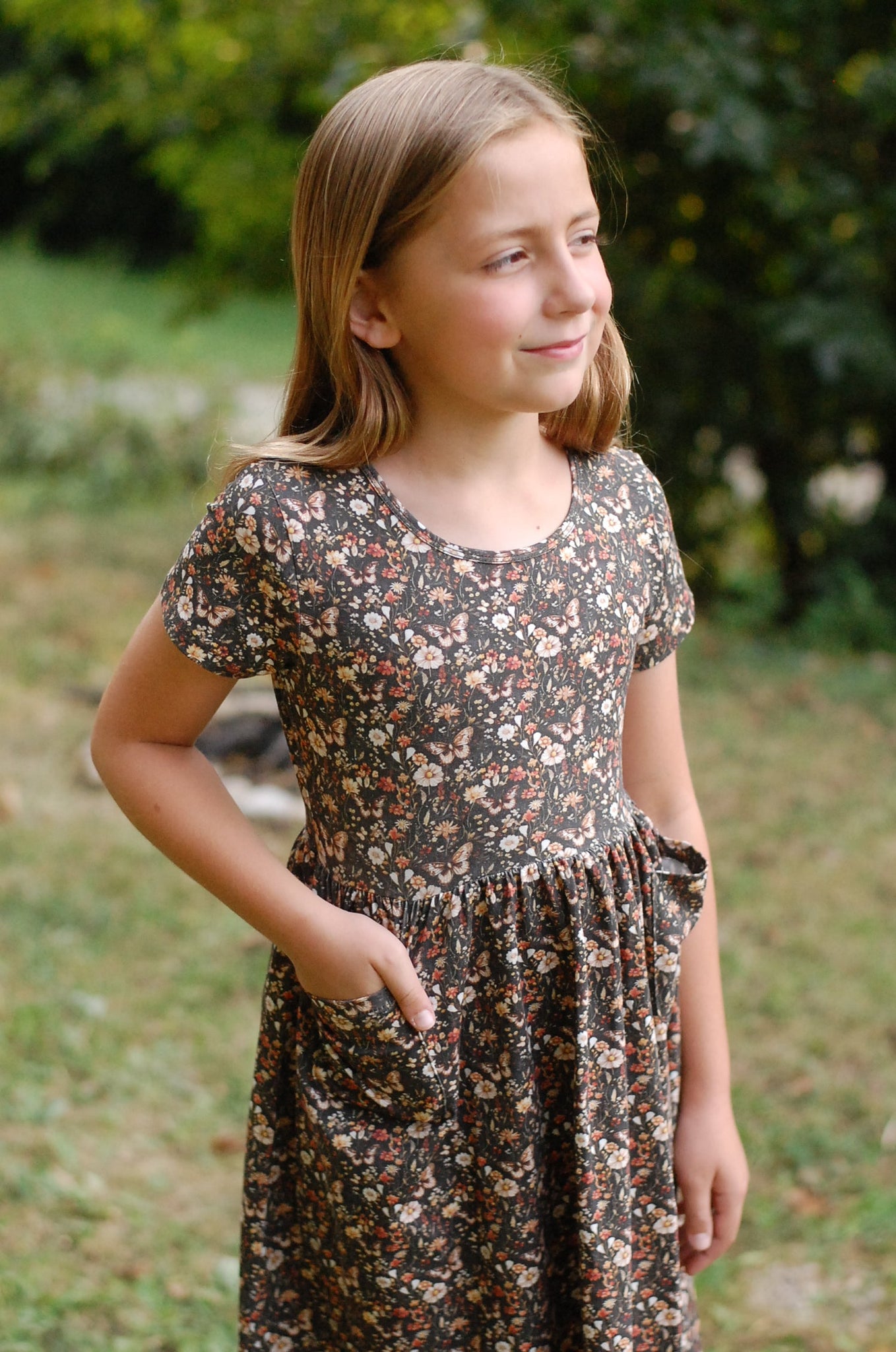 Pre-Order Girls Cotton Front Pocket Short Sleeve Dress - Multiple Prints