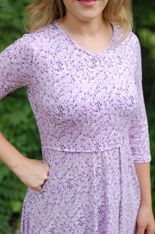 Lavender Blooms V-Neck Twirl Dress