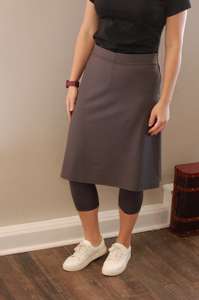 Dark Gray A-Line Athletic Skirt with Built-in Leggings