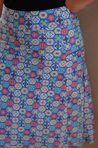 Honeycomb Print Side Pocket A-line Style Athletic & Swim Skirt with Built in Shorts SWIM FABRIC