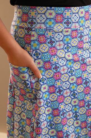 Honeycomb Print Side Pocket A-line Style Athletic & Swim Skirt with Built in Shorts SWIM FABRIC