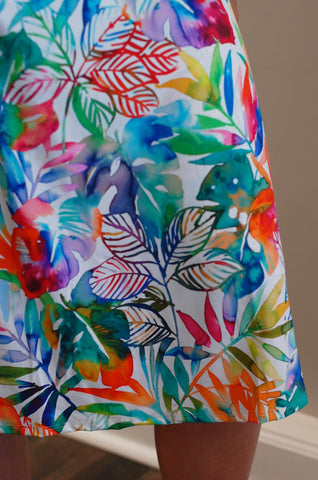 Tropical Leaf Print Side Pocket A-line Style Athletic & Swim Skirt with Built in Shorts SWIM FABRIC