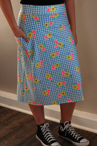 Gingham Swim Skirt with Side Pockets