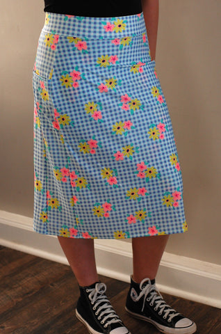 Gingham Swim Skirt with Side Pockets