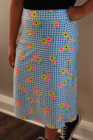 Gingham Swim Skirt with Side Pockets