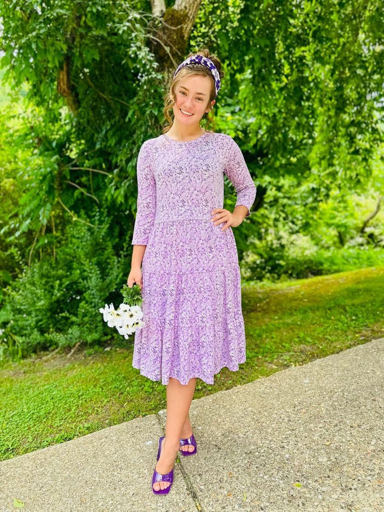 Ladies Lavender Floral Tiered Comfy Dress