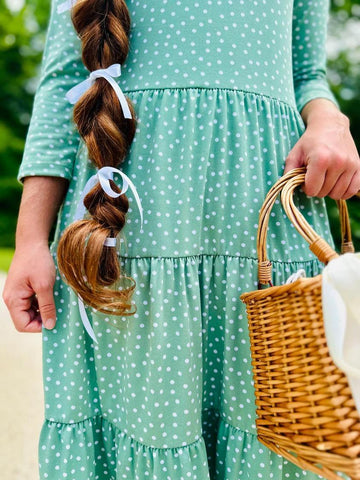 Ladies Green Polka Dot Tiered Comfy Dress