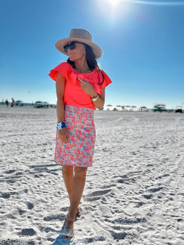 Pink Floral Swim Skirt with Side Pockets