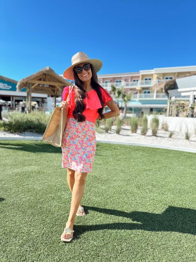 Pink Floral Swim Skirt with Side Pockets