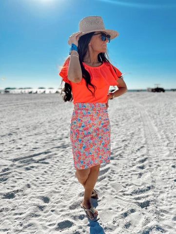 Pink Floral Swim Skirt with Side Pockets