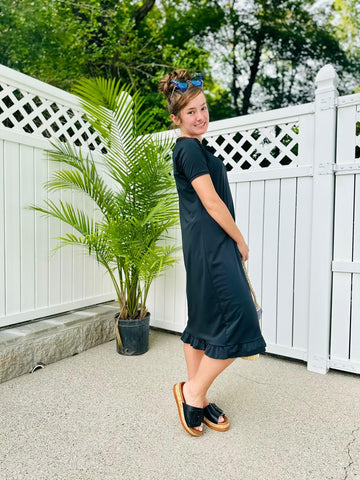 Ruffle Neck Swim Dress in Black